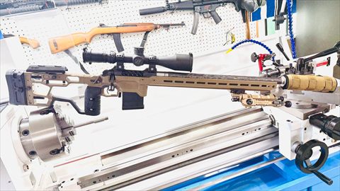 Bolt action rifle barrel work on the lathe