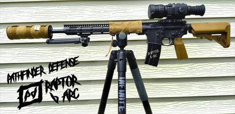 Pathfinder Defense Raptor 6 ARC rifle on a tripod with a thermal scope