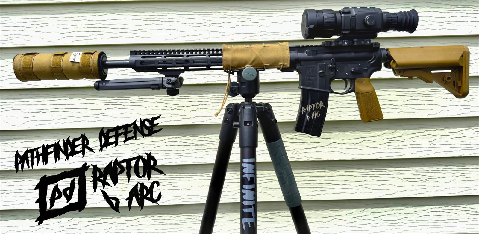 Pathfinder Defense Raptor 6 ARC rifle on a tripod with a thermal scope